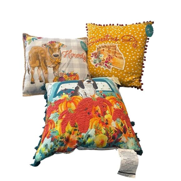Pioneer Woman Dog Charlie Howdy Sweet as Pie Decorative Throw Pillow Set of 3 - Picture 2 of 15